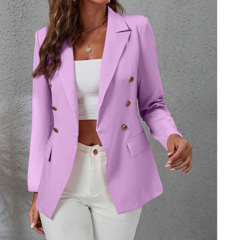 Classic Solid Button Minimalist Blazer - Picture 5 of 11